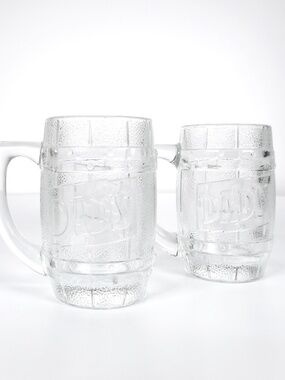2 Set VTG 50s 60s Dad's Root Beer Heavy Glass Barrel Shaped Mug 5.25" Tall